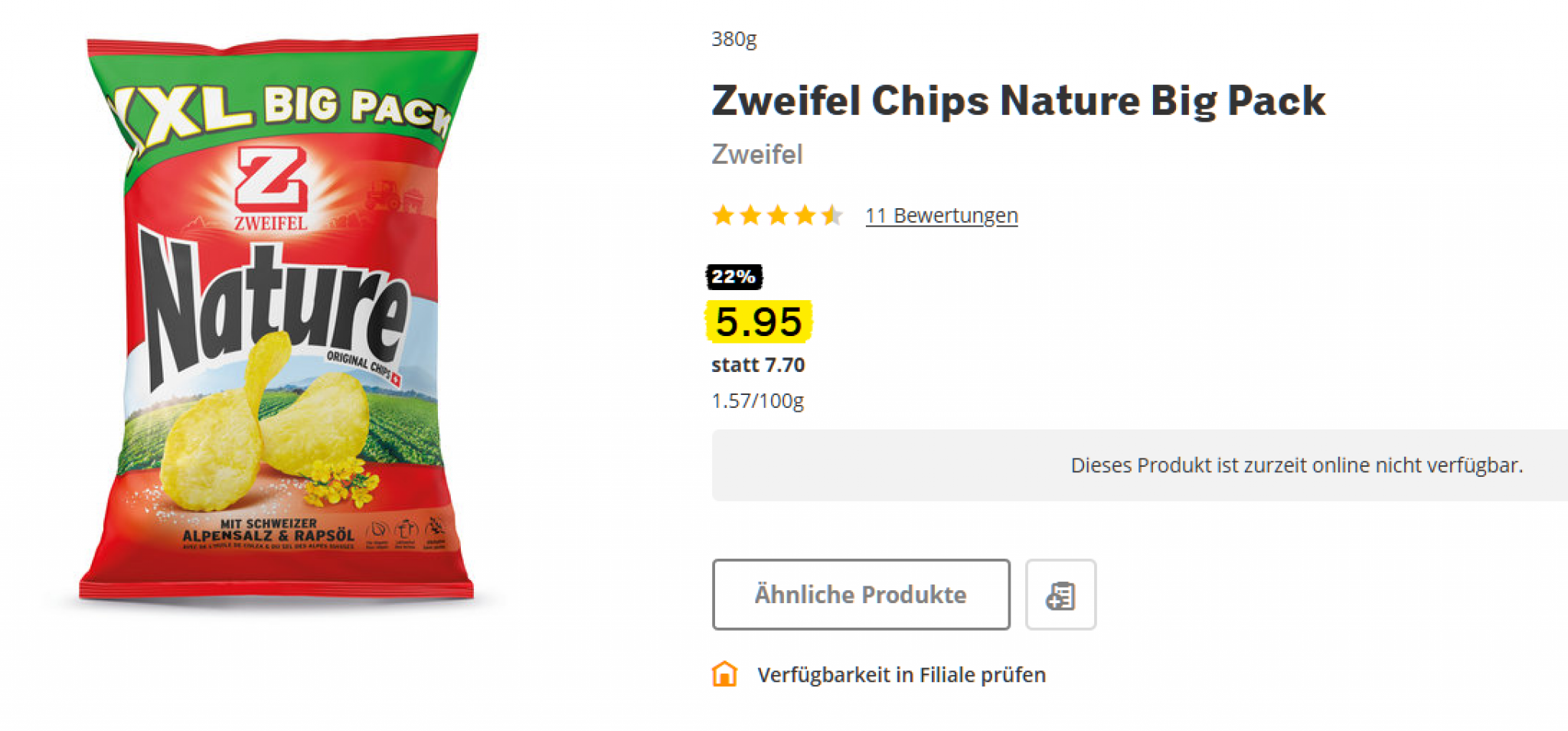 40 auf Zweifel Chips XXL Nature und Paprika in der Migros Preispirat