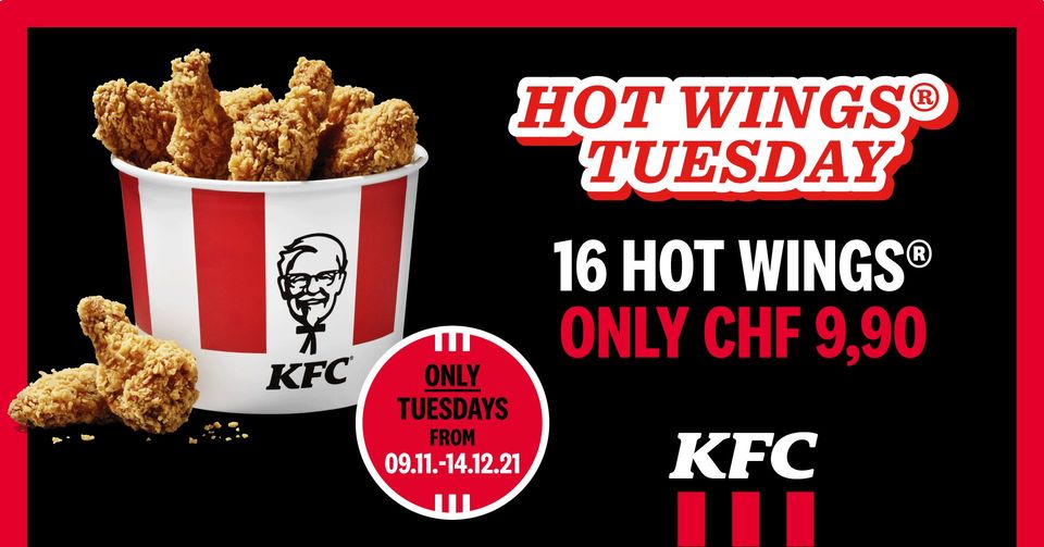 KFC: Hot Wings Tuesday - 16 Hot Wings für CHF 9.90 - Preispirat - Black  Friday