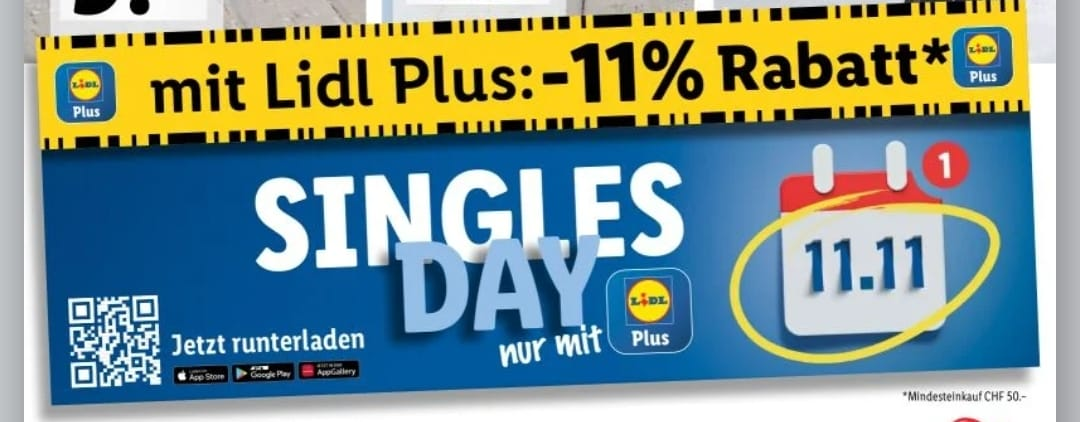 Ankündigung] 11% Rabatt bei Lidl am Singles Day 11.11.2021 - Preispirat -  Black Friday