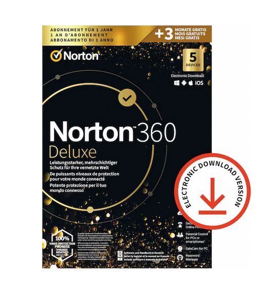 DIGITEC – Norton 360 Deluxe 15 Mt., 5 x, Mac OS, Windows, iOS, Android, Vollversion
