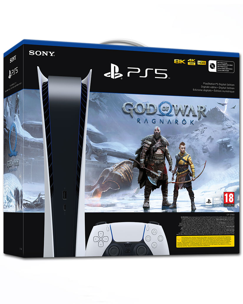 PlayStation 5 Digital Edition + God of War Ragnarök Bundle – Spielekonsole – Weiss/Schwarz