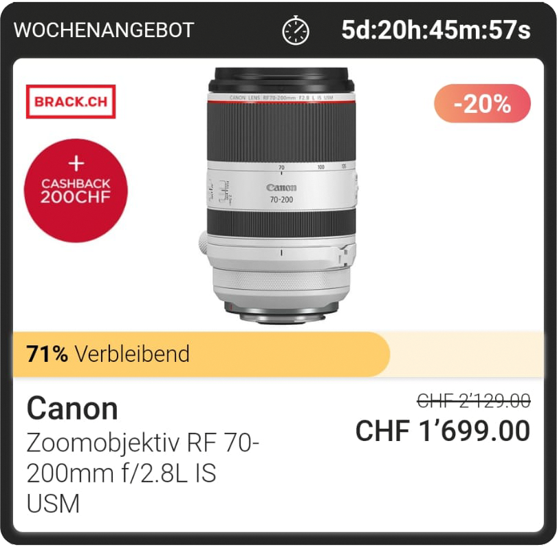 Canon RF 70-200mm F/2.8L IS USM mit zusätzlich CHF 200.- Cashback