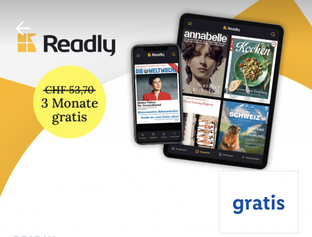 gratis 3 Plus Readly Preispirat - Lidl Monate über (Neukunden)