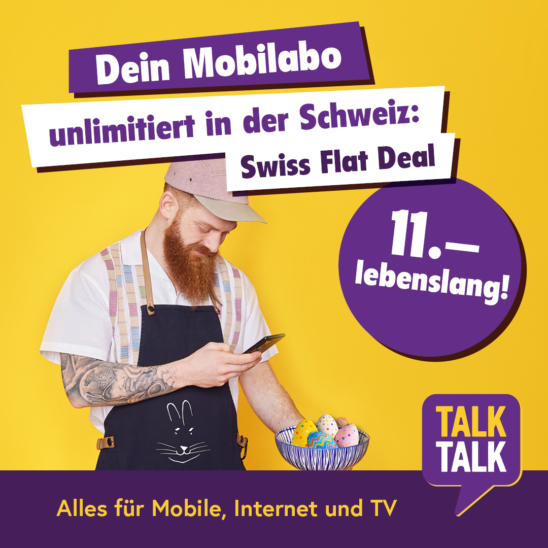 TalkTalk Swiss Flat für CHF 11.- / mit Roaming S für CHF 14.95 – lebenslang!