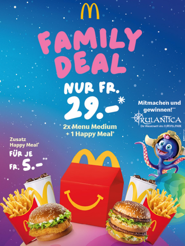 McDonald’s Family Deal – 2x Menü Medium + 1 Happy Meal für CHF 29.-