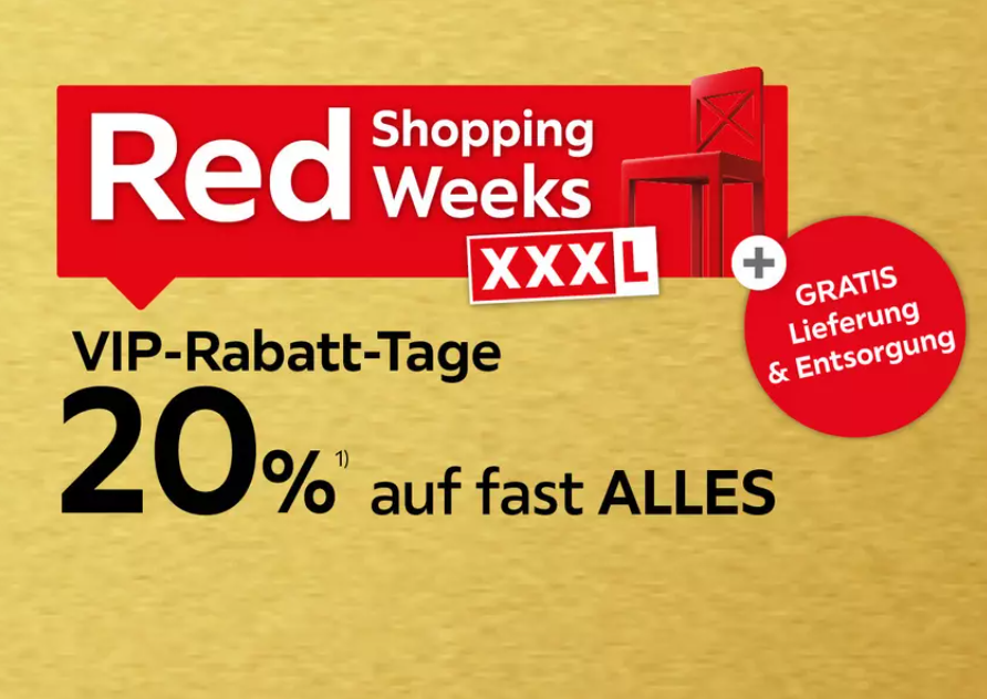 Red Weeks bei XXXLutz – gratis Versand & Entsorgung, viele Aktionspreise & 20% Extrarabatt