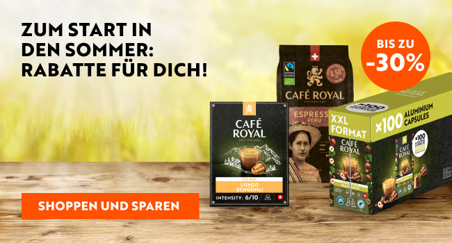 Summer Sale bei Café Royal – Bis zu 30% Rabatt + 8 Franken Preispirat-Extrarabatt, z.B. Sorte Schüümli