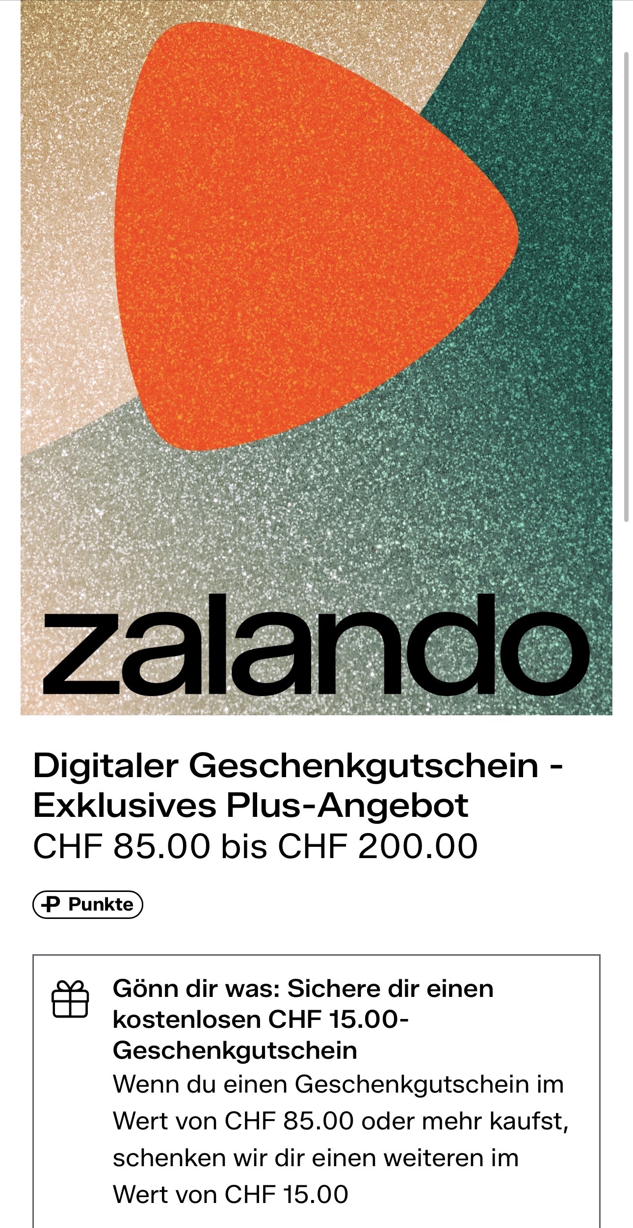 Zalando-Gutschein: 15.- geschenkt ab 85.- Gutscheinkauf