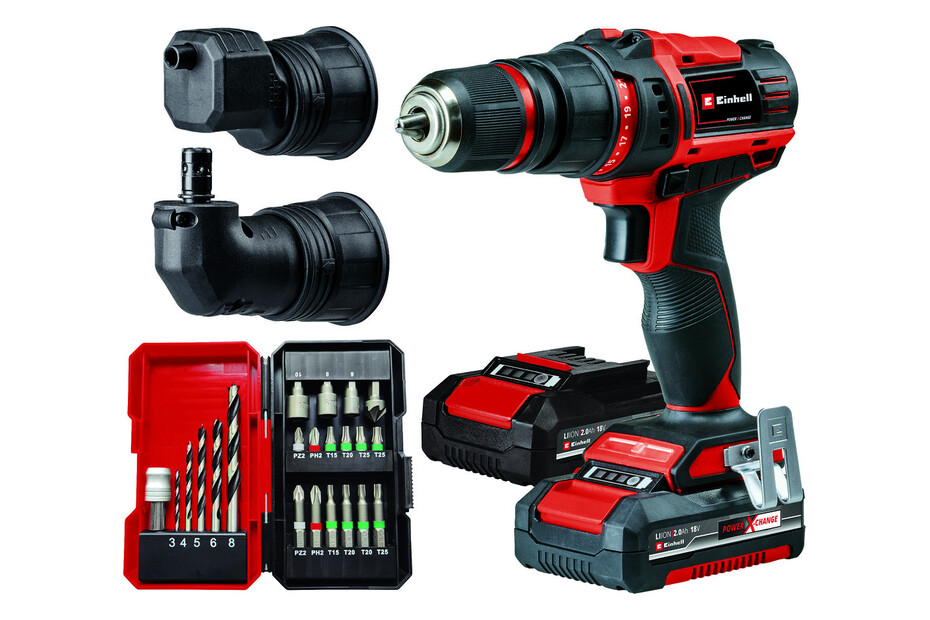 Einhell Akku-Bohrschrauber TE-CD 18/45 3X-Li +22 2×2,0 Ah mit 90°-Winkelaufsatz bei Jumbo