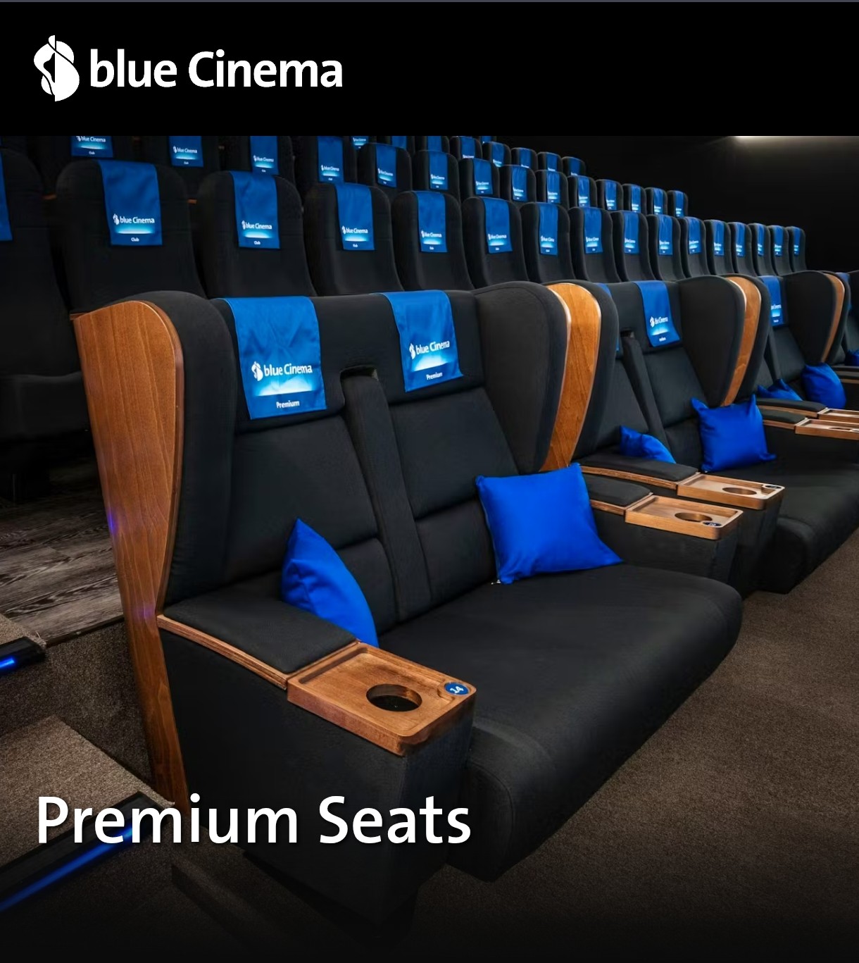 2 blue Cinema Premium-Sitze mit Snacks und Getränken / 35% günstigster