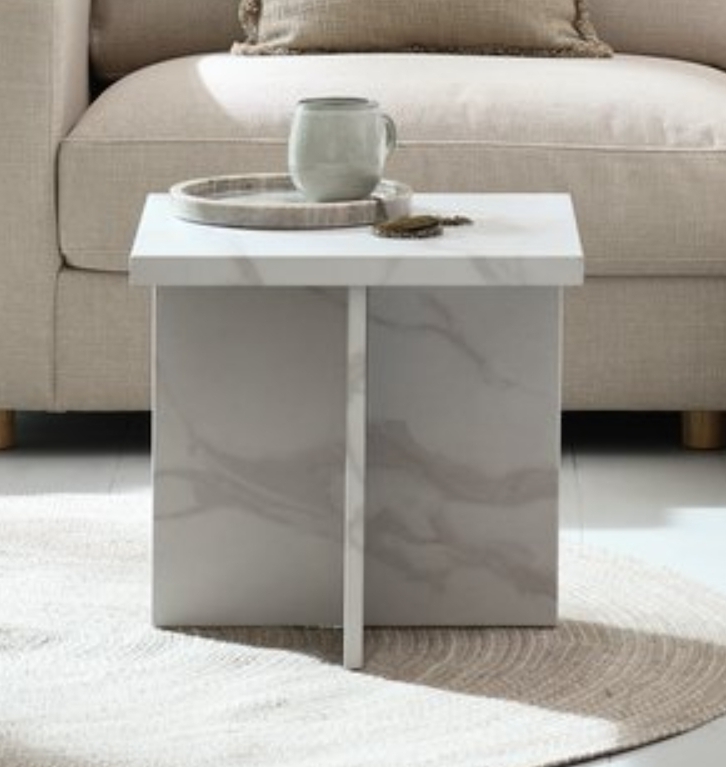 Beistelltisch «GANDRUP» 45×45 Marmoroptik / weiss / 74% Preisreduktion