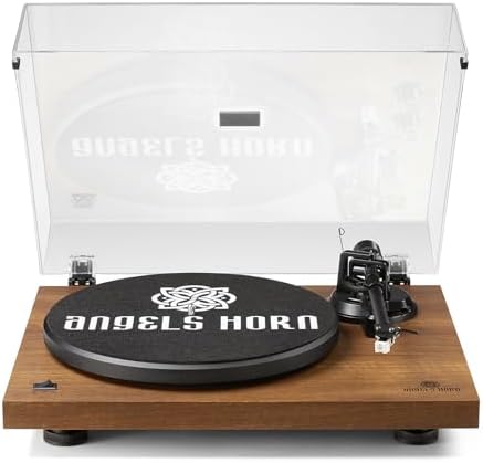 Angels Horn Schallplattenspieler Vinyl, Bluetooth, mit Vorverstärker Riemenantrieb 2 Geschwindigkeiten 33 u. 45 U/min AT-3600L Tonabnehmer, Holz / Mit Coupon