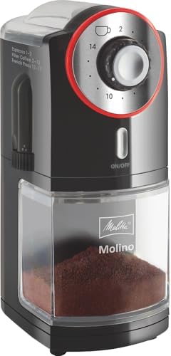 Melitta Molino Kaffeemühle – Elektrische Kaffeemühle / 17 Sufen / 100Watt / schwarz-rot