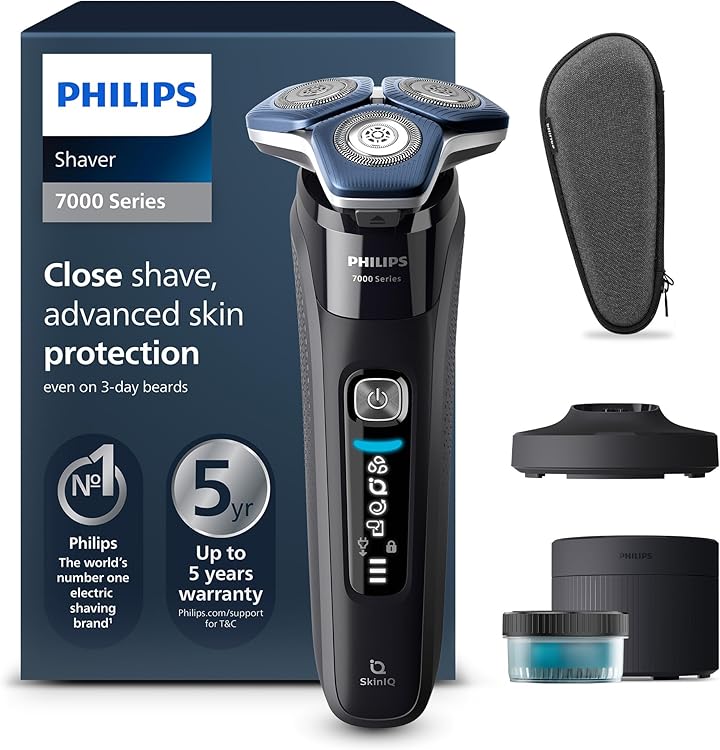 PHILIPS Shaver Series 7000 – Elektrischer Nass- & Trockenrasierer mit Trimmer und Reinigungsstation