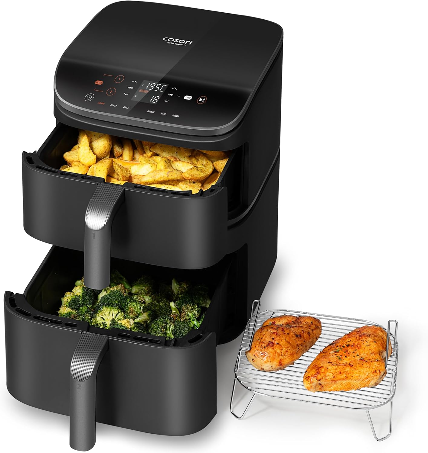 Cosori Turbo Tower Airfryer mit 2 Kammern und 10,8 Liter Fassungsvermögen