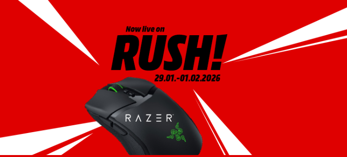 Rush-Deals bei MediaMarkt von Razer-Produkten, z. B. Razer Gaming-Tastatur Huntsman Mini Purple Switch
