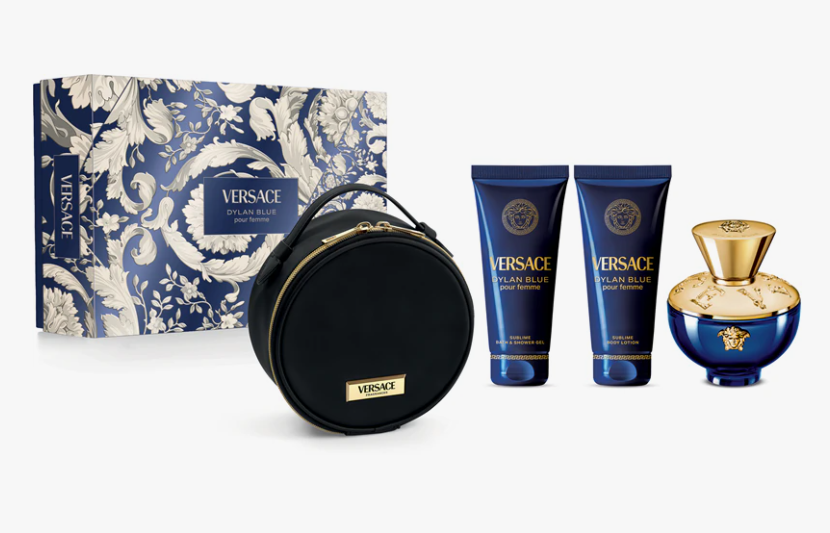 Versace Dylan Blue pour Femme Eau de Parfum 100 ml + Duschgel 100 ml + Körperlotion + Kulturbeutel Geschenkset für Damen bei Notino