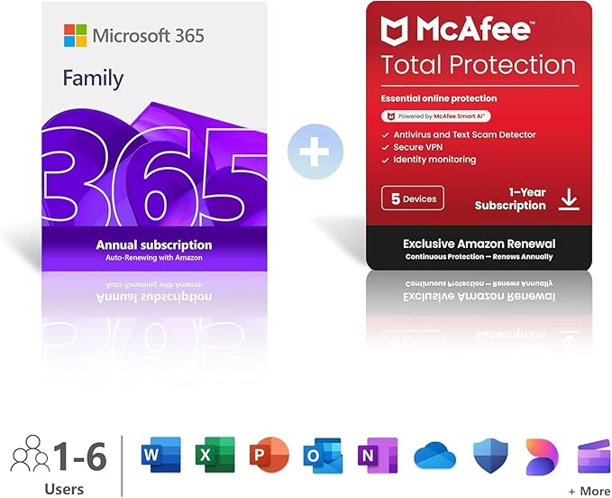 Microsoft 365 Family + McAfee Total Protection | 5 Devices | Gesamt 14.94 CHF pro Jahr