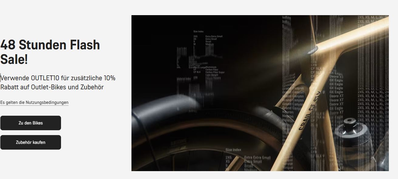 Canyon Factory Outlet – 48 Stunden Flash Sale! Zusätzliche 10% Rabatt auf Outlet-Bikes und Zubehör