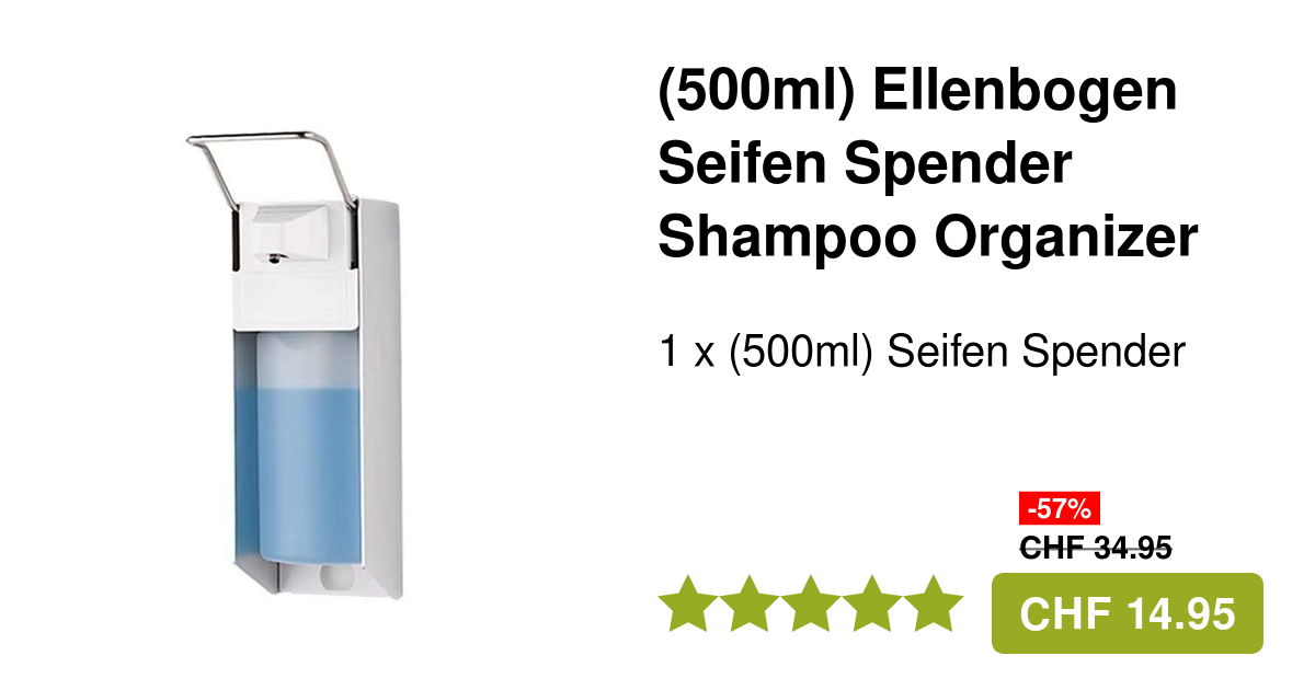 (500ml) Ellenbogen Seifen Spender Shampoo Organizer inkl. Wand Halterung – Silber