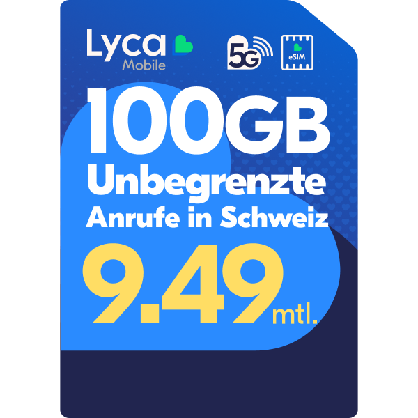 100GB, unbegrenzte Anrufe & 3GB Roaming für CHF 9.49! Monatlich kündbar