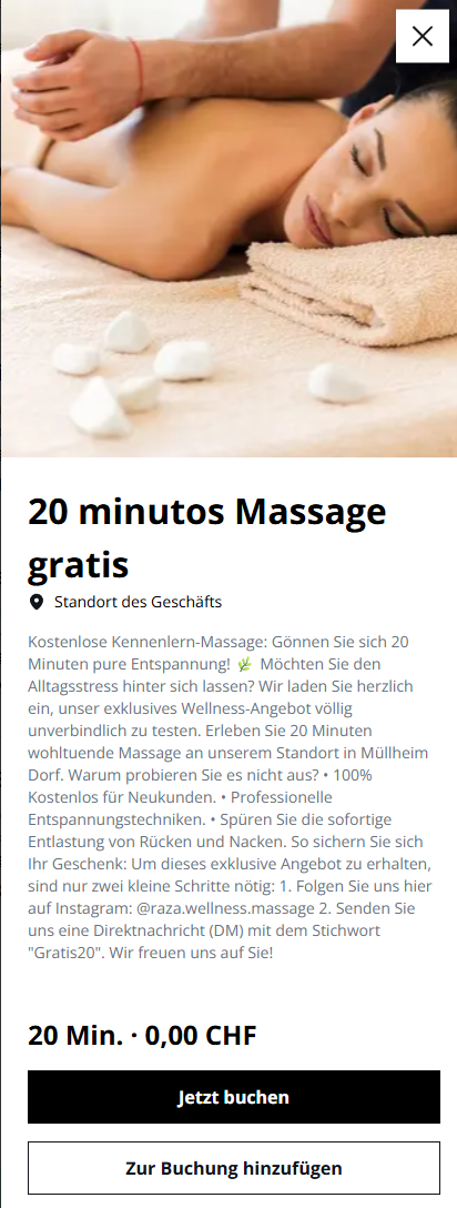 20 Minuten Massage gratis (Raza Wellness & Massage in Müllheim)