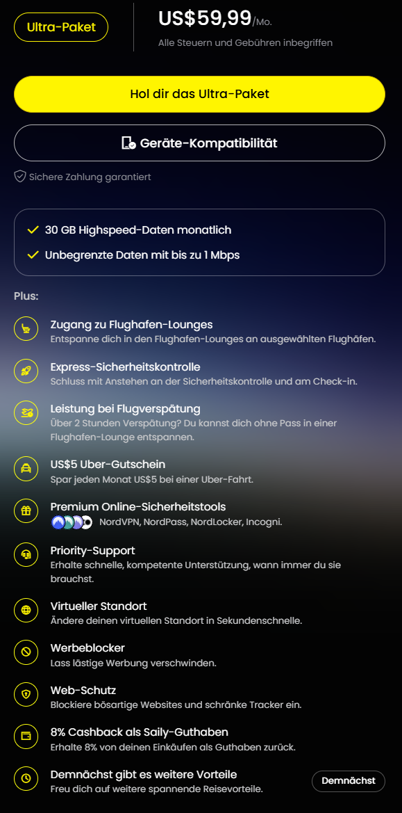 eSIM mit Lounge-Zugang und NordVPN