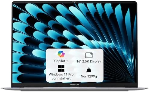«GEEKOM GeekBook X16 Pro Notebook »,16″2.5K, Intel Core Ultra 5-125H, 32GB, 1TB SSD, USB4, DE-Tastatur, Windows 11