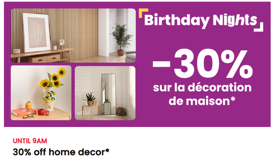 Birthday Nights: -30% auf Wohndekoration bei Conforama – Nur bis 9 Uhr morgens