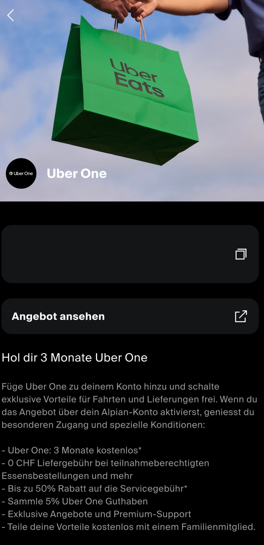 3 Monate Uber One gratis für Alpian Kunden