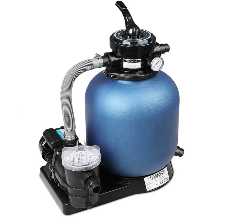 Monzana Sandfilteranlage SF110K 11000 L/h mit Vorfilter mit 4-Wege Ventil