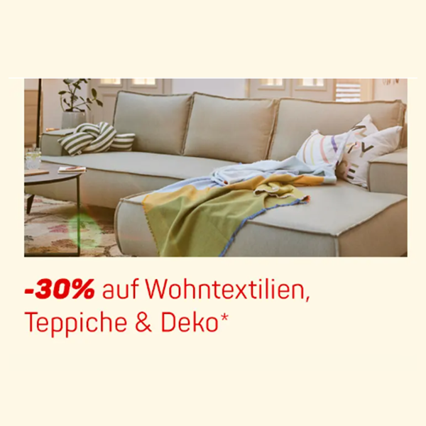 -30% Rabatt auf Wohntextilien, Teppiche und Deko bei Ackermann