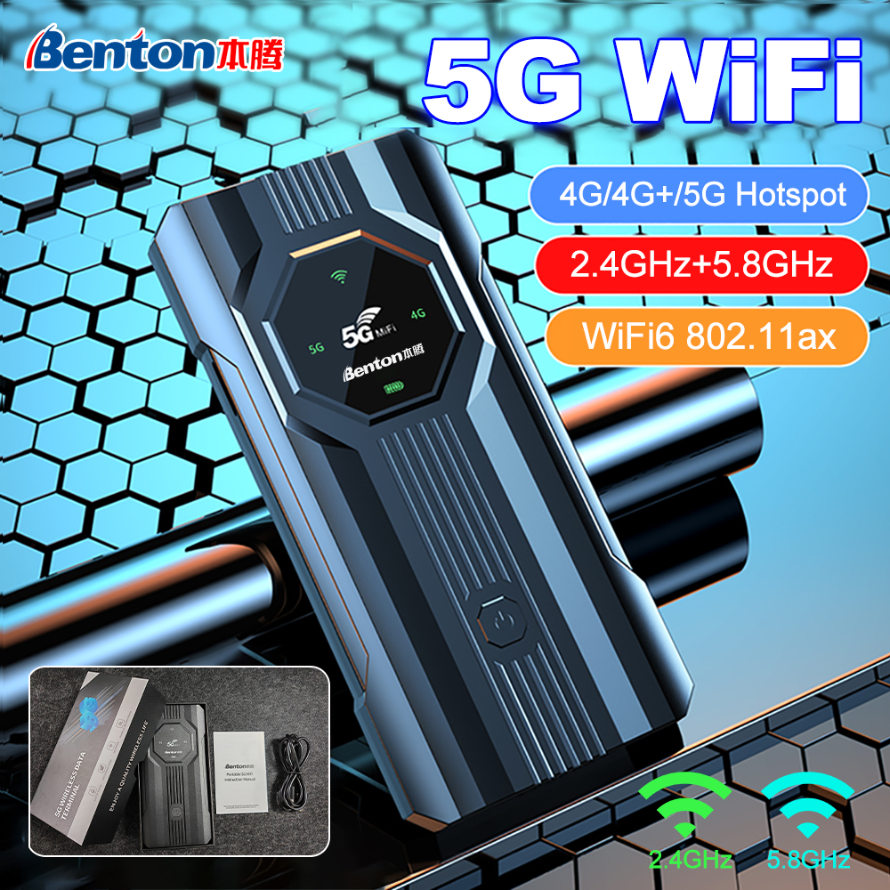Benton Plug Play 5G MiFi Tragbarer 5G SIM-Router 7000 mAh 2,4 GHz 5,8 GHz AX1200 Mbit/s