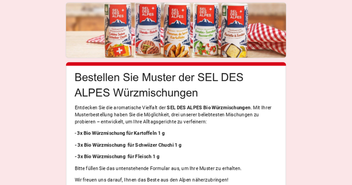 Gratis Muster der SEL DES ALPES Würzmischungen