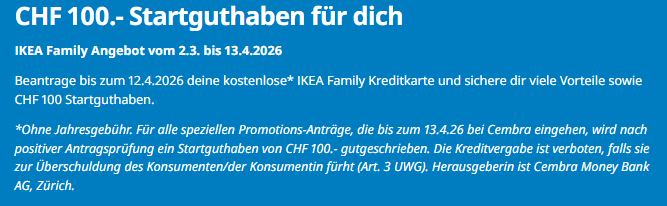 IKEA Family Kreditkarte – CHF 100.- Startguthaben