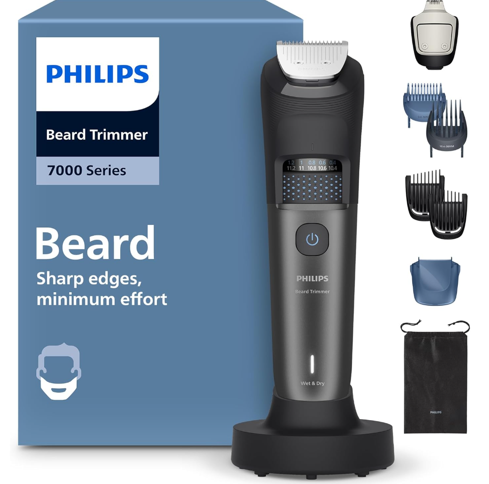 Philips Bartschneider 7000er-Serie mit selbstschaerfender Metallklinge und Zubehoer (BT7660/15)