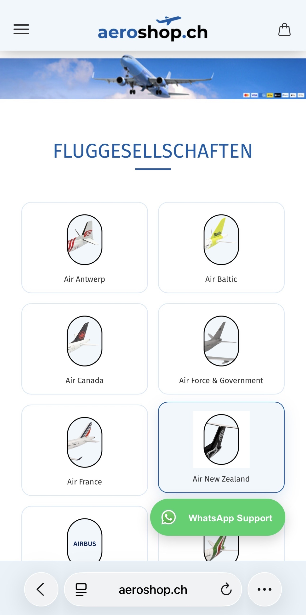 aeroshop.ch [Aviatikshop für Flugzeugbegeisterte] 25% auf Herpa Flugzeugmodelle