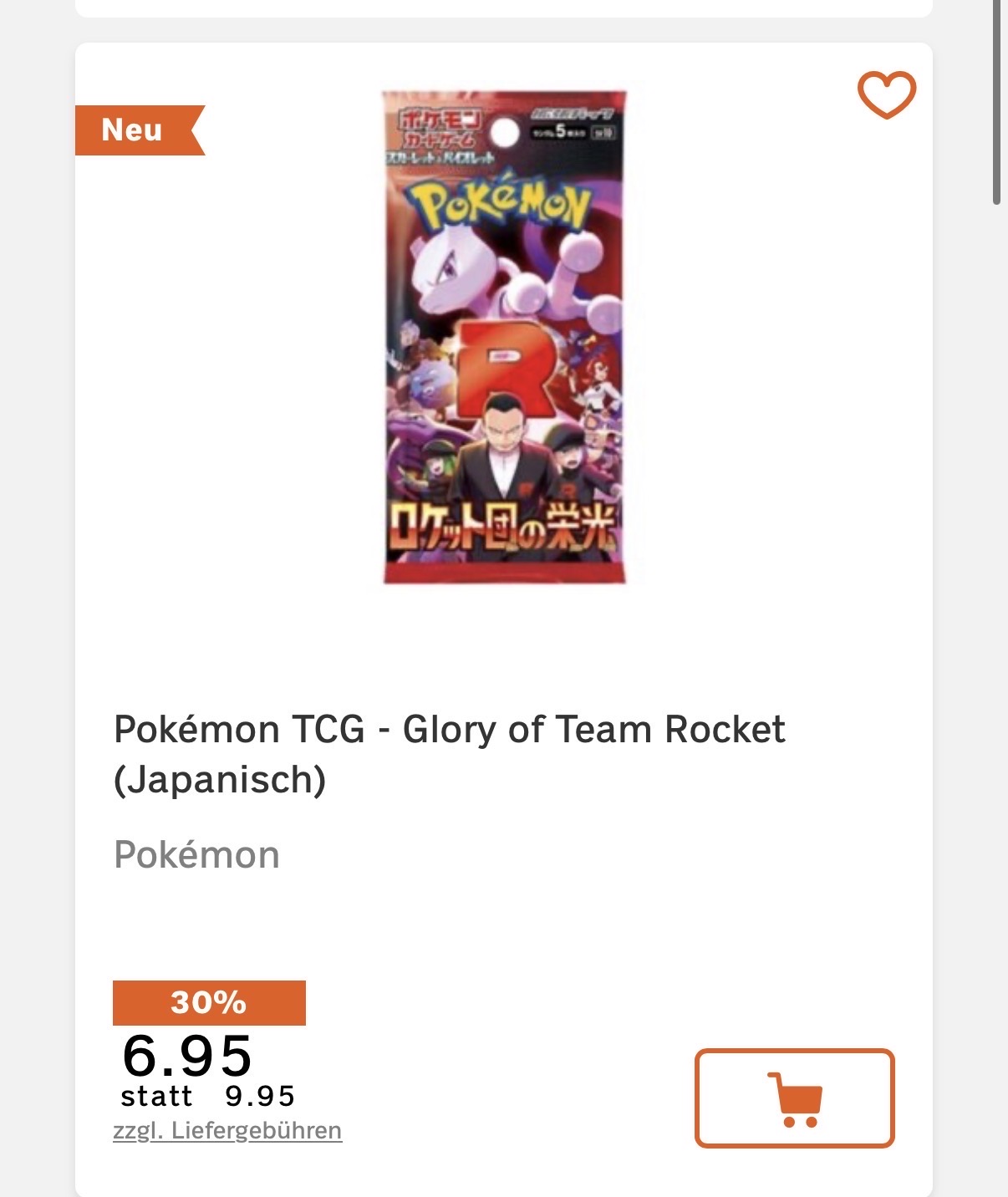 Pokémonkarten mit 30 %, z.B. Pokémon TCG – Glory of Team Rocket (Japanisch) bei Abholung