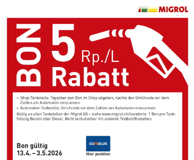 Treibstoff Rabattbon für Migrol-Tankstellennetz