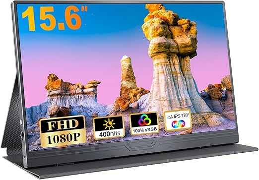 CUIUIC Portable Monitor, 15,6″ IPS-FHD-HDR Panel / 400 Nits / 100% sRGB / USB C mit Type-C HDMI Anschluss (mit Schutzhülle)