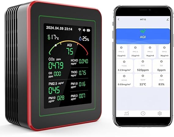 Professionelles 15-in-1 Luftqualitätsmessgerät mit App – CO₂, Feinstaub, PM2.5/PM10, VOC/ Rabatt-Bon