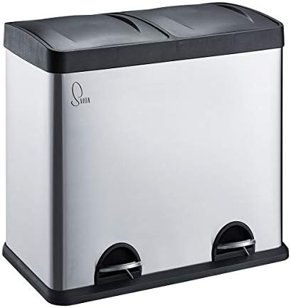 Svita T2X24 Treteimer, 48 Liter, 2 x 24 Liter, Edelstahl Abfalleimer mit Schubfächern zur Mülltrennung