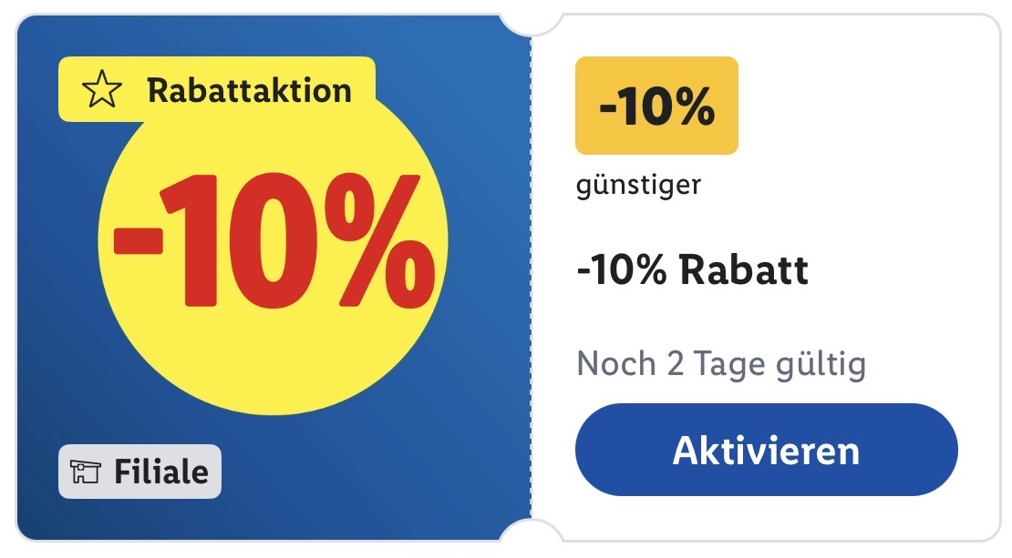 10% Rabatt bei Lidl mit Lidl Plus (personalisiert)