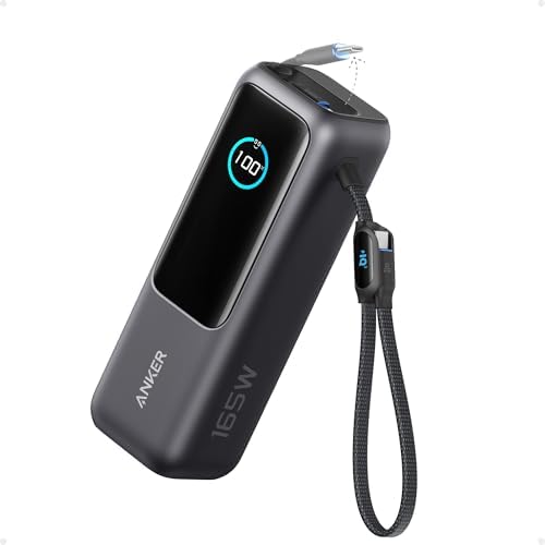 Anker 165 W 25000 mAh Power Bank, Ladegerät mit 70 cm ausziehbarem Kabel , 3 USB-C-Anschlüsse