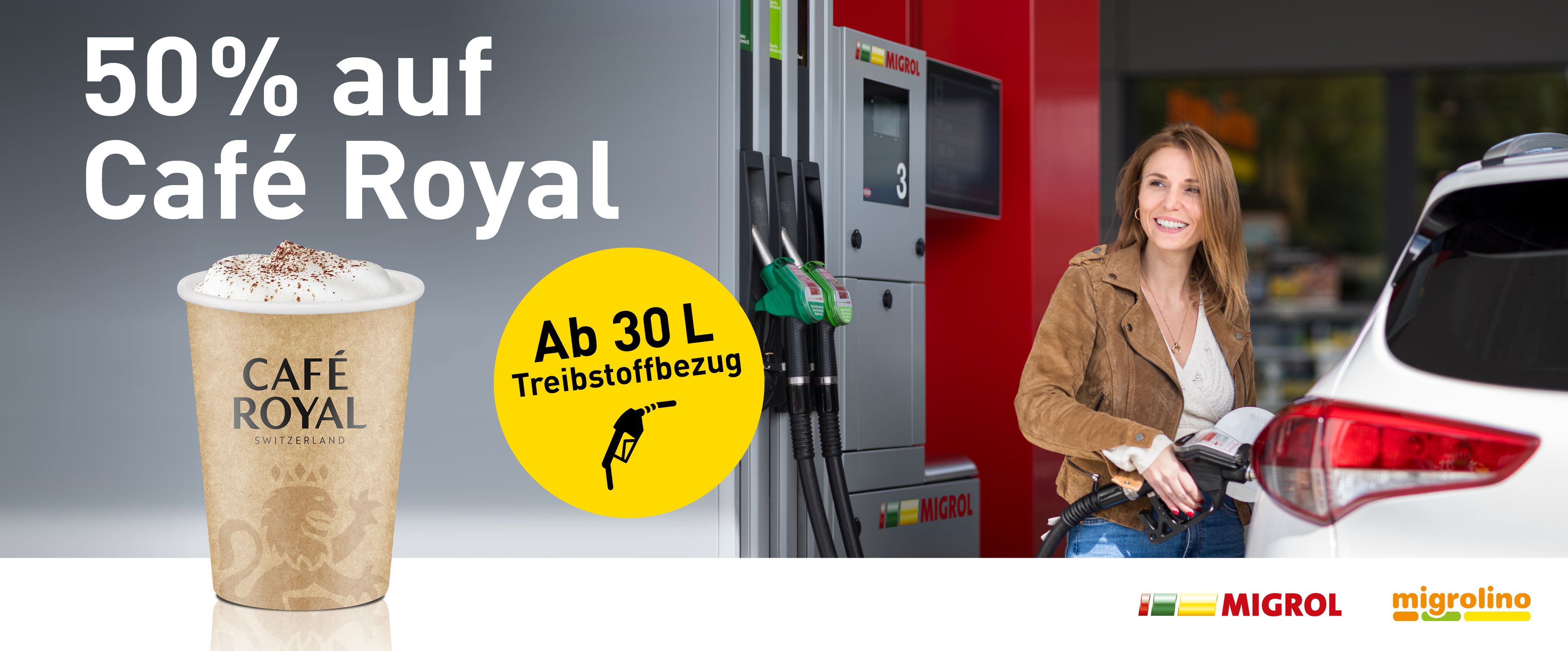 Café Royal Heiss- oder Iced-Getränk zum halben Preis ab 30L Treibstoff bei Migrol