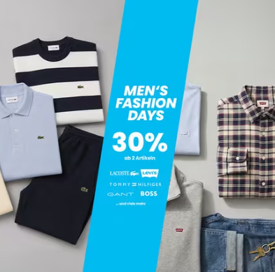 30% ab 2 Artikeln auf Herrenmode von ausgewählten Marken, z.B. 2 Paar Jack & Jones Denim-Shorts