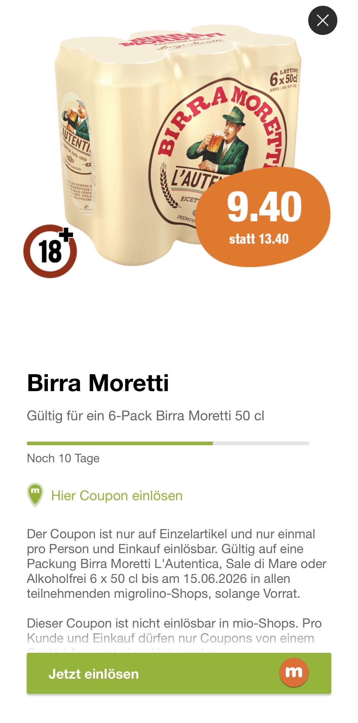 Birra Moretti Six Pack 6x50cl zum günstigen Preis