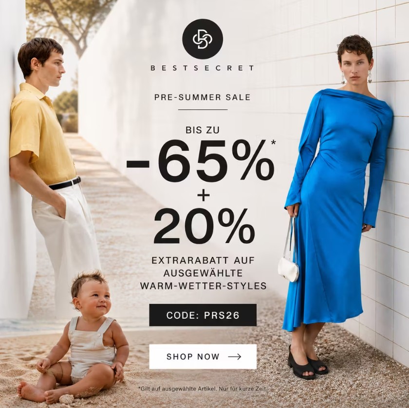 BestSecret bis zu 65% Rabatt + 20% Extra mit Code PRS26