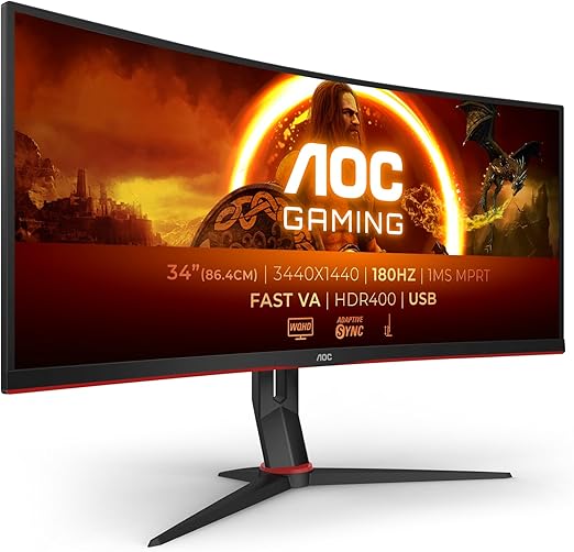 AOC CU34G2XPD/BK 34 Zoll Curved UWQHD-Gaming-Monitor 180 Hz, 1 ms GtG, HDR400, FreeSync Premium – neuer Bestpreis