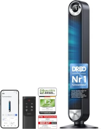 DREO Cruiser Pro T2S Smart-Turmventilator (106 cm, 25 dB, 9 Geschwindigkeiten) bei Amazon
